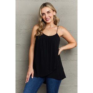 Loose Tulip Hem Cami Top Spaghetti Straps Solid Scoop Neck Long Casual Blouse